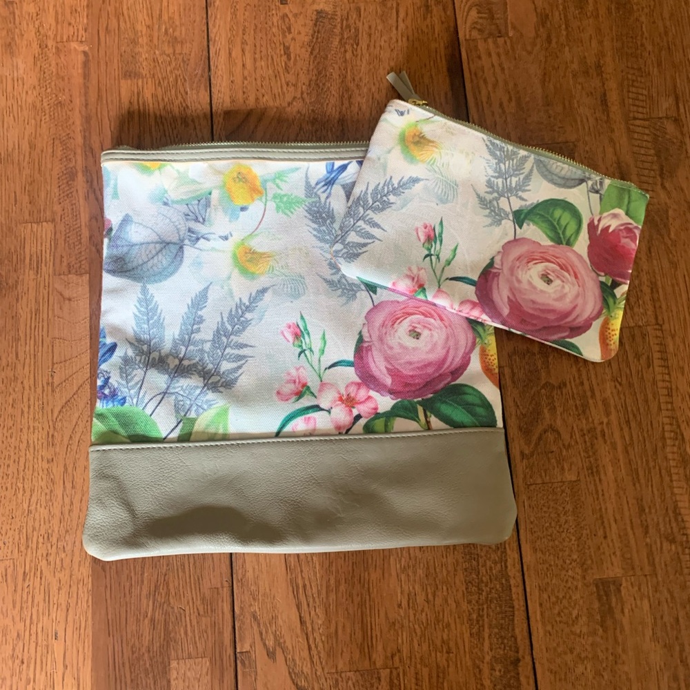 INDIGO BAGS | Set of 2 | Floral Zip Bags